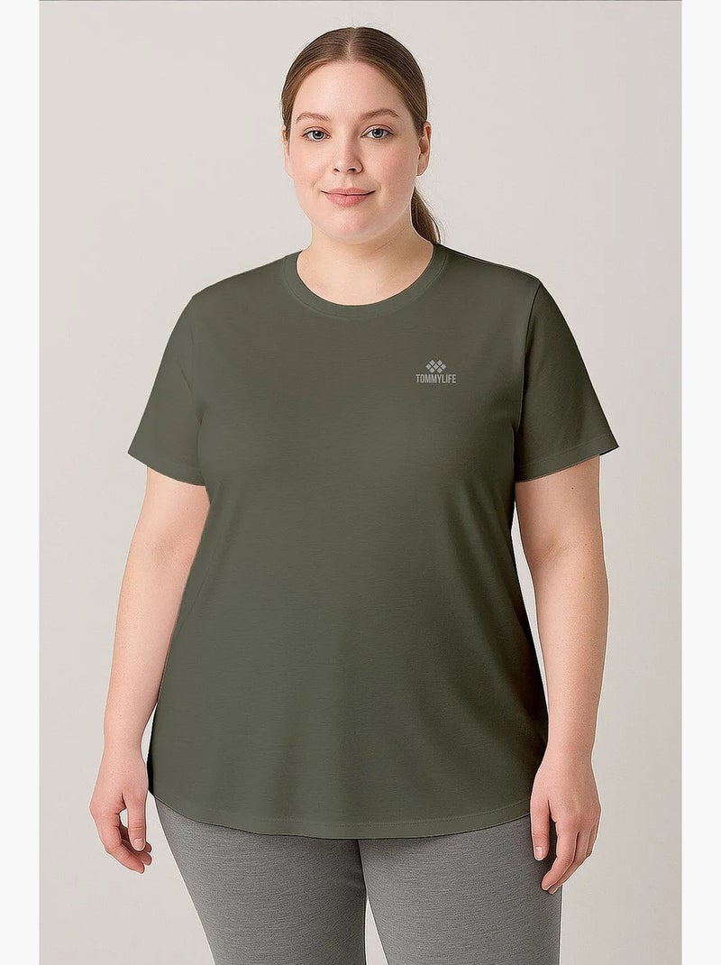 Dames t-shirt met ronde hals tommy Kaki - Kiabi