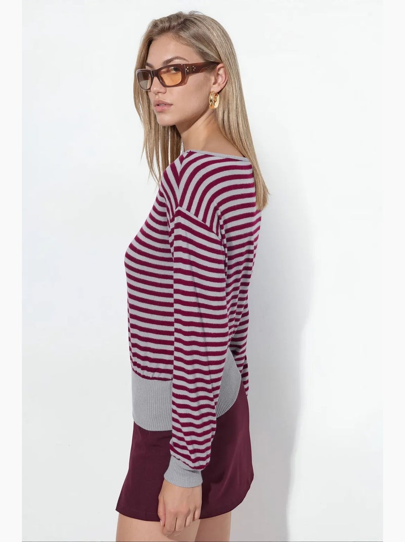 Dames t-shirt met strepen en lange mouwen busem Lichtgrijs - Kiabi