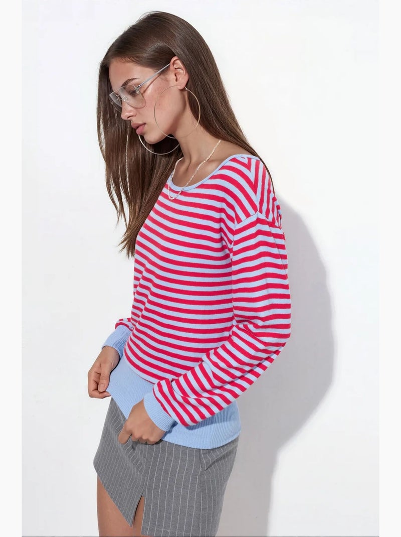 Dames t-shirt met strepen en lange mouwen busem Rood - Kiabi
