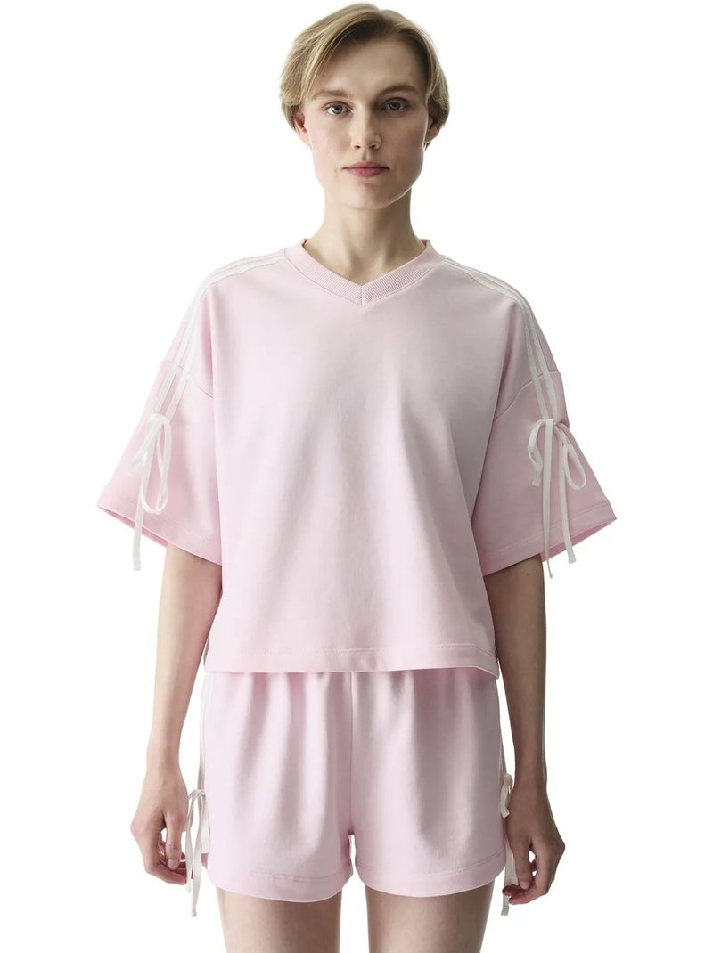 Dames t-shirt met strikdetail penti Suikerroze - Kiabi