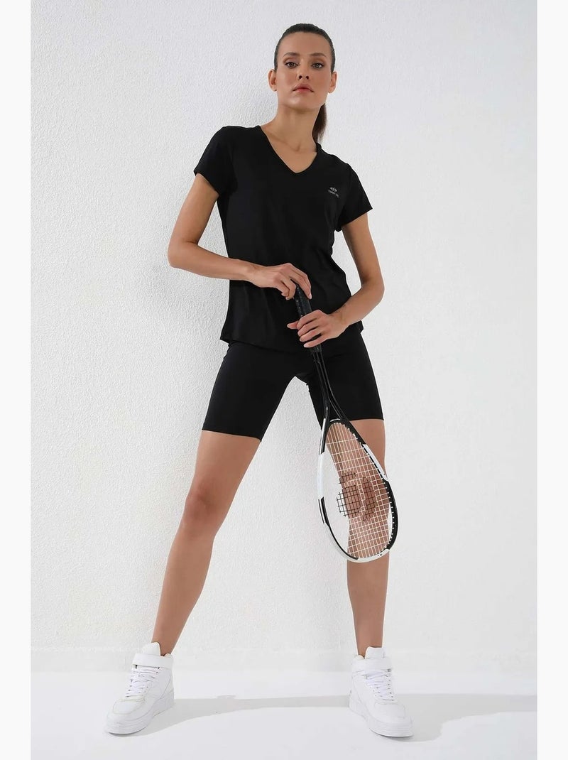 Dames t-shirt met v-hals en korte mouwen tommy Zwart - Kiabi