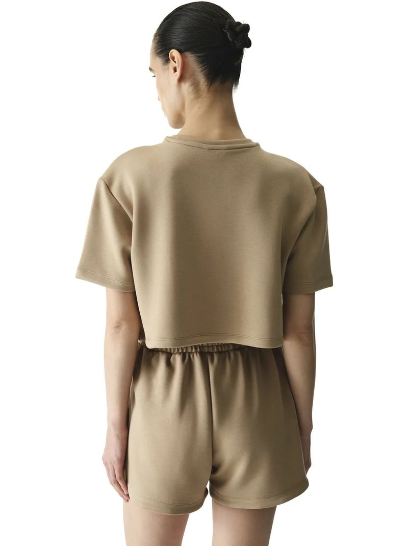 Dames t-shirt silky feel met sierstiksels penti Camel - Kiabi