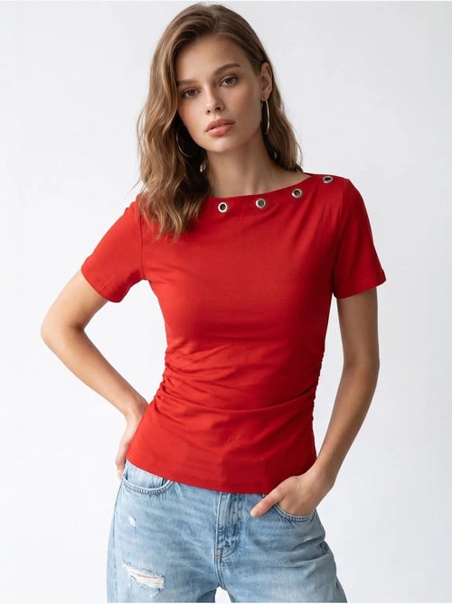 Dames t-shirt slim fit met boothals mixray - Kiabi
