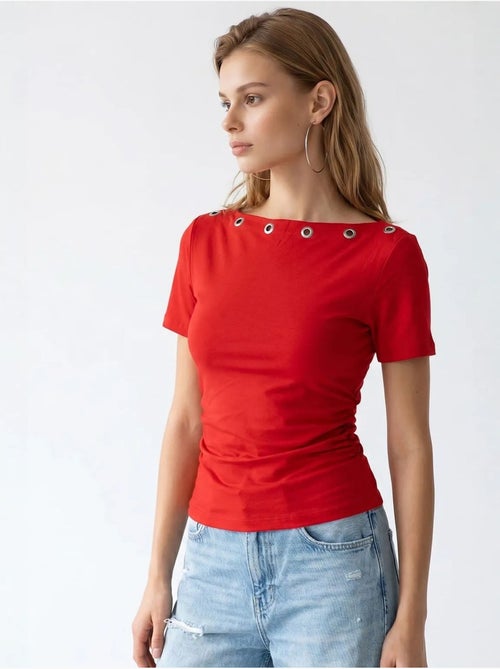 Dames t-shirt slim fit met boothals mixray - Kiabi