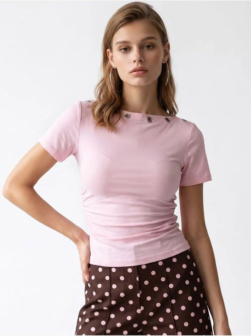 Dames t-shirt slim fit met boothals mixray - Kiabi