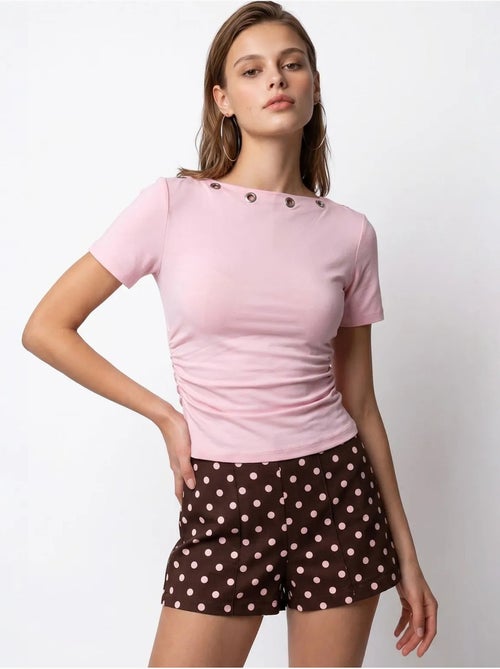 Dames t-shirt slim fit met boothals mixray - Kiabi