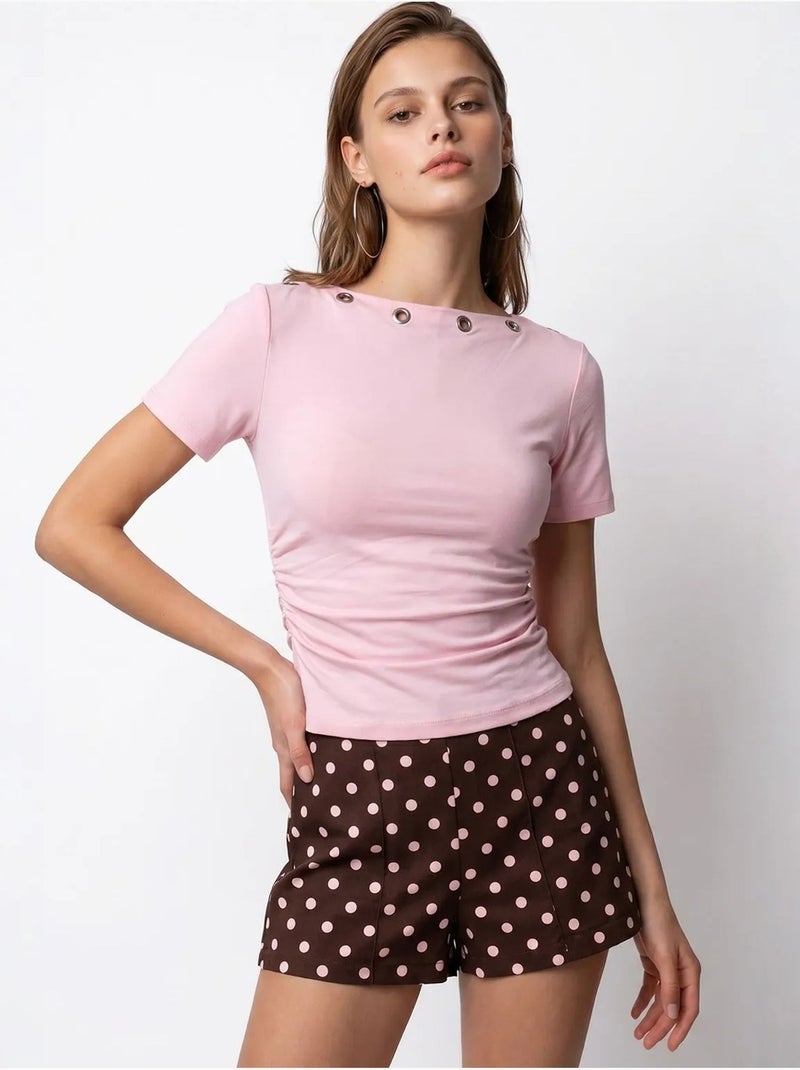 Dames t-shirt slim fit met boothals mixray Suikerroze - Kiabi