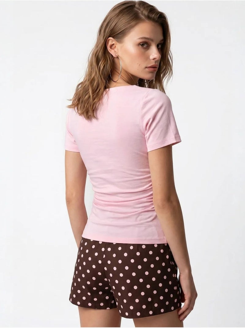 Dames t-shirt slim fit met boothals mixray Suikerroze - Kiabi