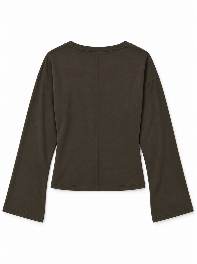 Dames t-shirt van katoen en elastaan busem Donkerbruin - Kiabi