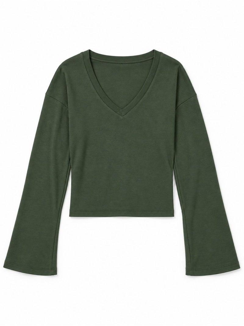 Dames t-shirt van katoen en elastaan busem Donkergroen - Kiabi