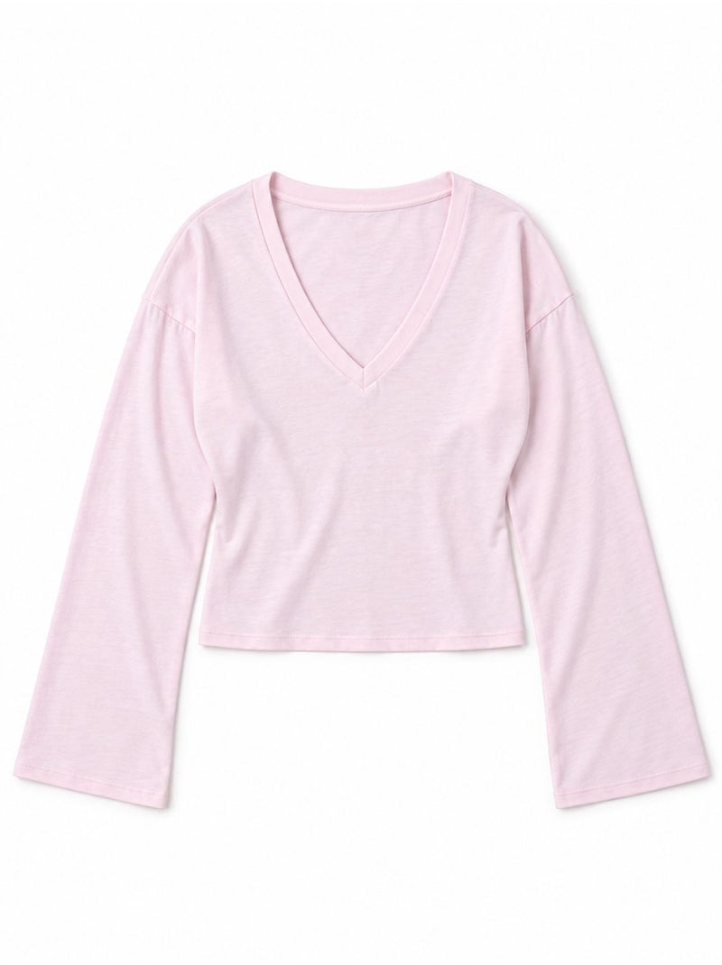Dames t-shirt van katoen en elastaan busem Suikerroze - Kiabi