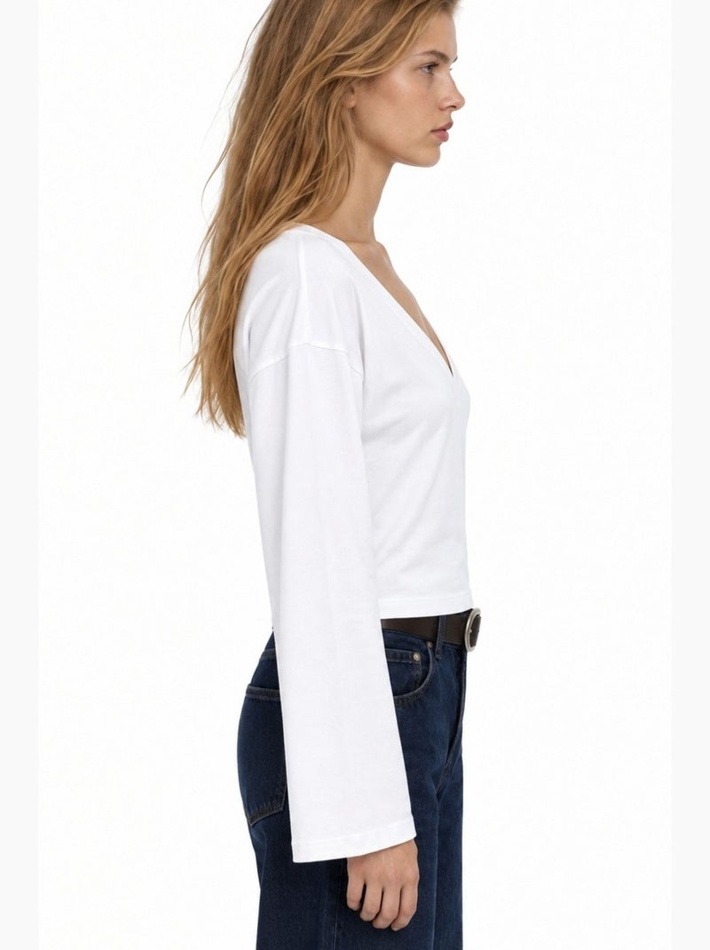 Dames t-shirt van katoen en elastaan busem Wit - Kiabi