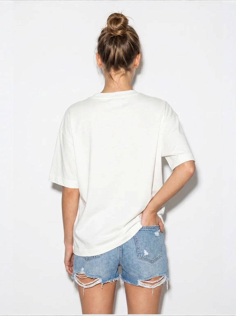 Dames t-shirt van katoen en elastaan lucci Gebroken wit - Kiabi
