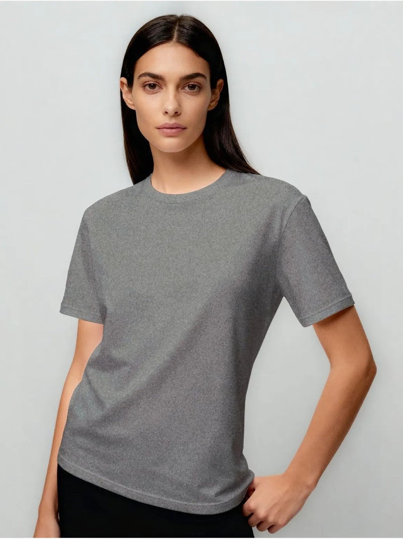Dames t-shirt van katoen en elastaan met ronde hals tommy Middengrijs - Kiabi
