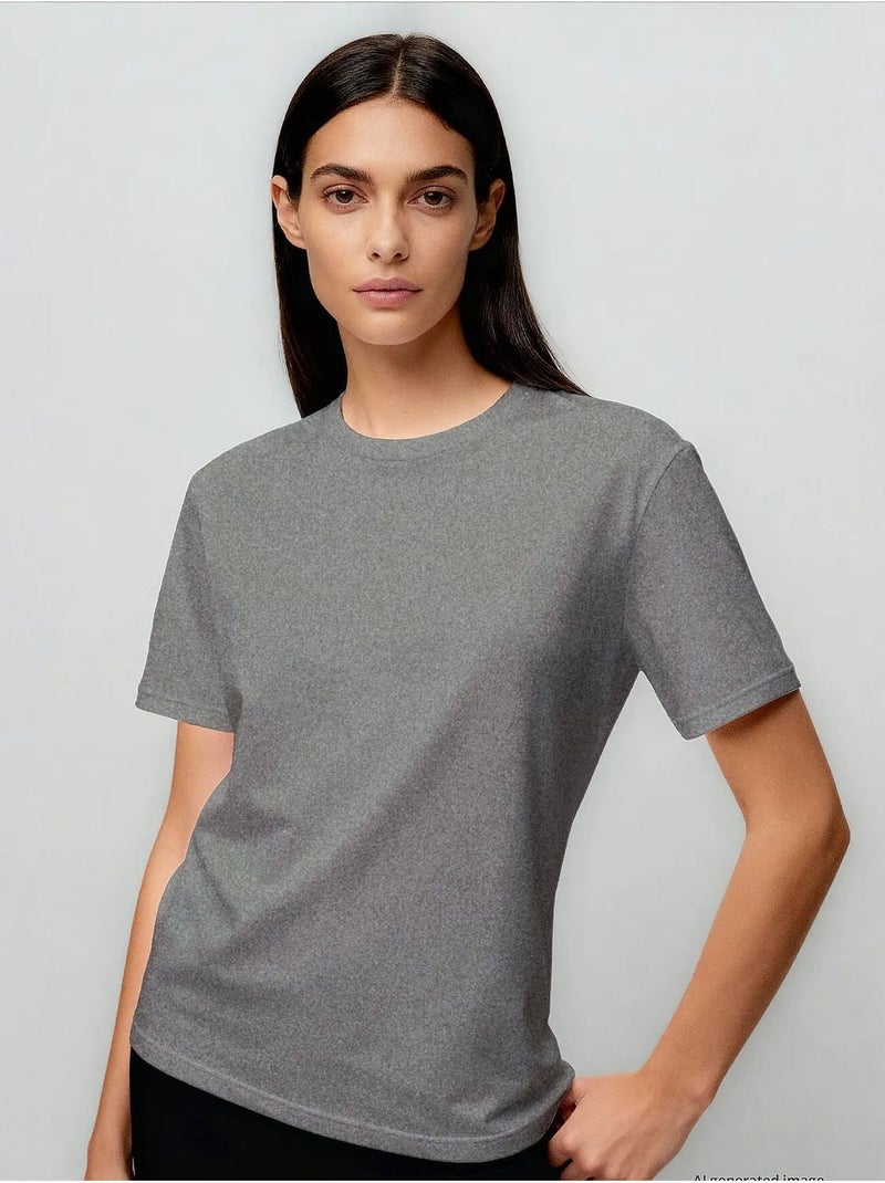 Dames t-shirt van katoen en elastaan tommy Grijs Zwart - Kiabi