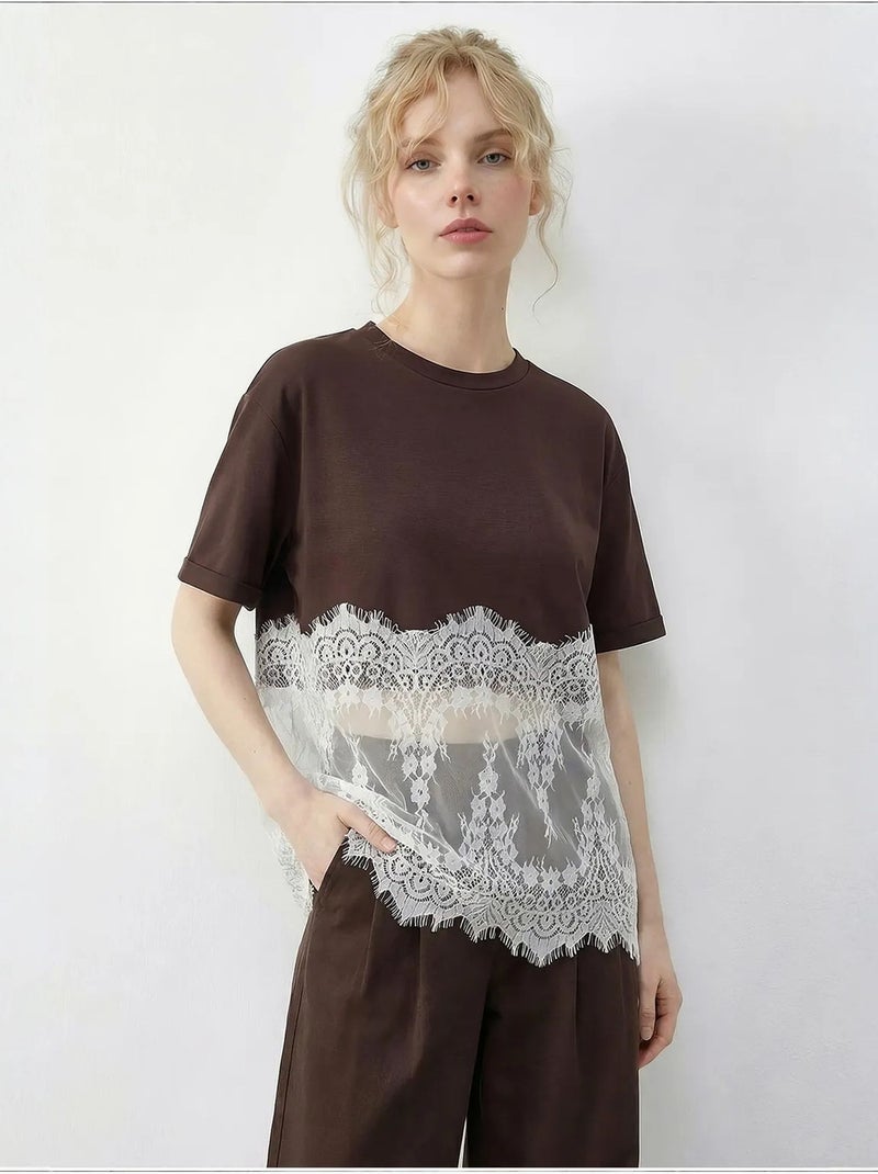 Dames t-shirt van katoen lucci Chocoladebruin - Kiabi