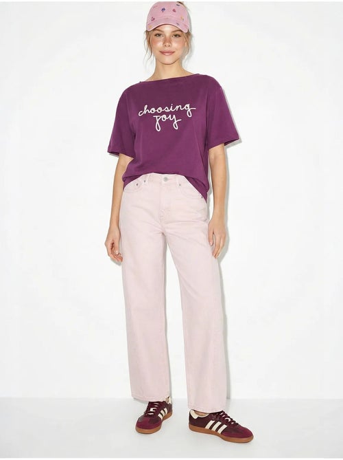 Dames t-shirt van katoen met boothals en print lucci - Kiabi