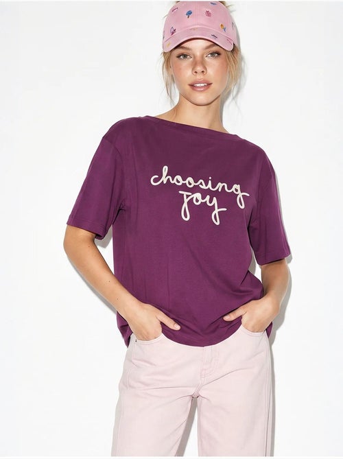 Dames t-shirt van katoen met boothals en print lucci - Kiabi
