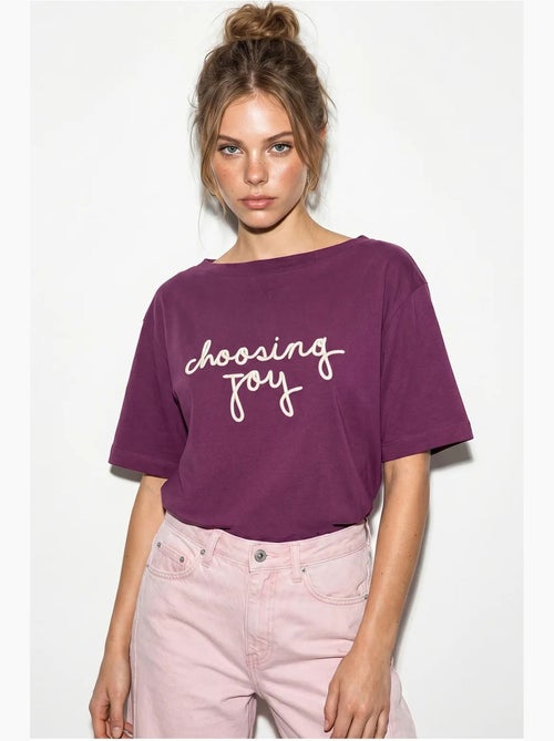 Dames t-shirt van katoen met boothals en print lucci - Kiabi