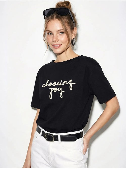 Dames t-shirt van katoen met boothals en print lucci - Kiabi