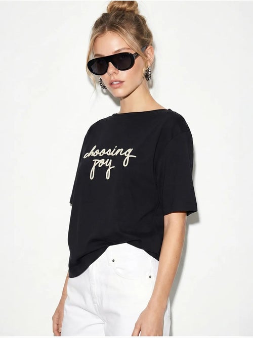 Dames t-shirt van katoen met boothals en print lucci - Kiabi