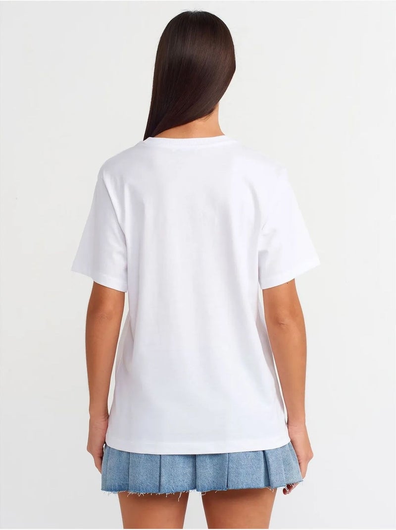 Dames t-shirt van katoen met print en ronde hals dilvin Wit - Kiabi