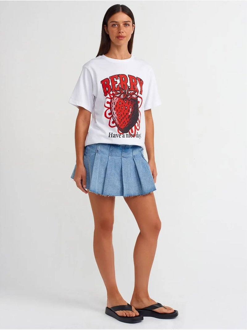Dames t-shirt van katoen met print en ronde hals dilvin Wit - Kiabi