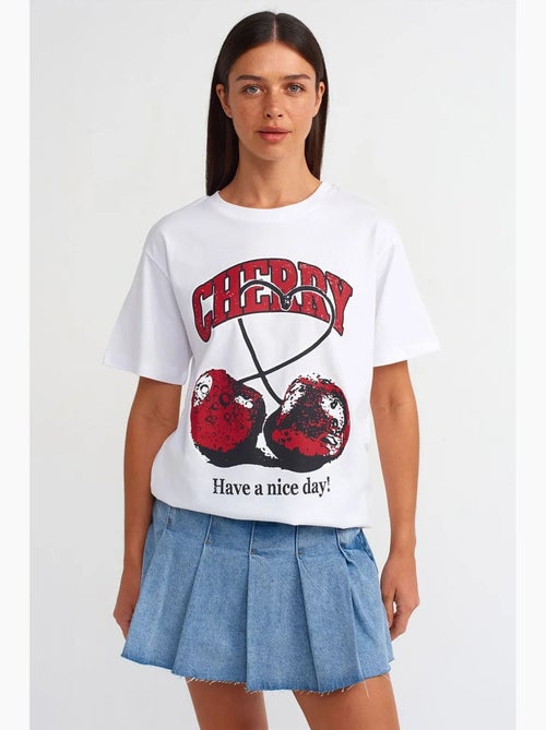 Dames t-shirt van katoen met print en ronde hals dilvin - Kiabi