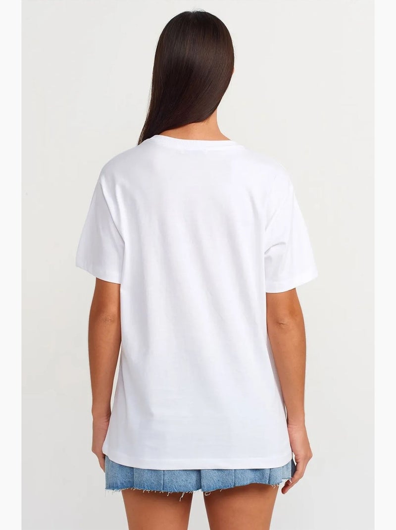 Dames t-shirt van katoen met print en ronde hals dilvin Wit - Kiabi