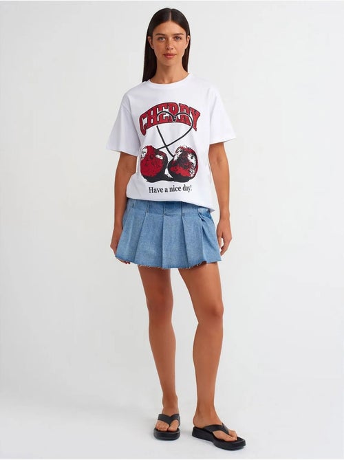 Dames t-shirt van katoen met print en ronde hals dilvin - Kiabi
