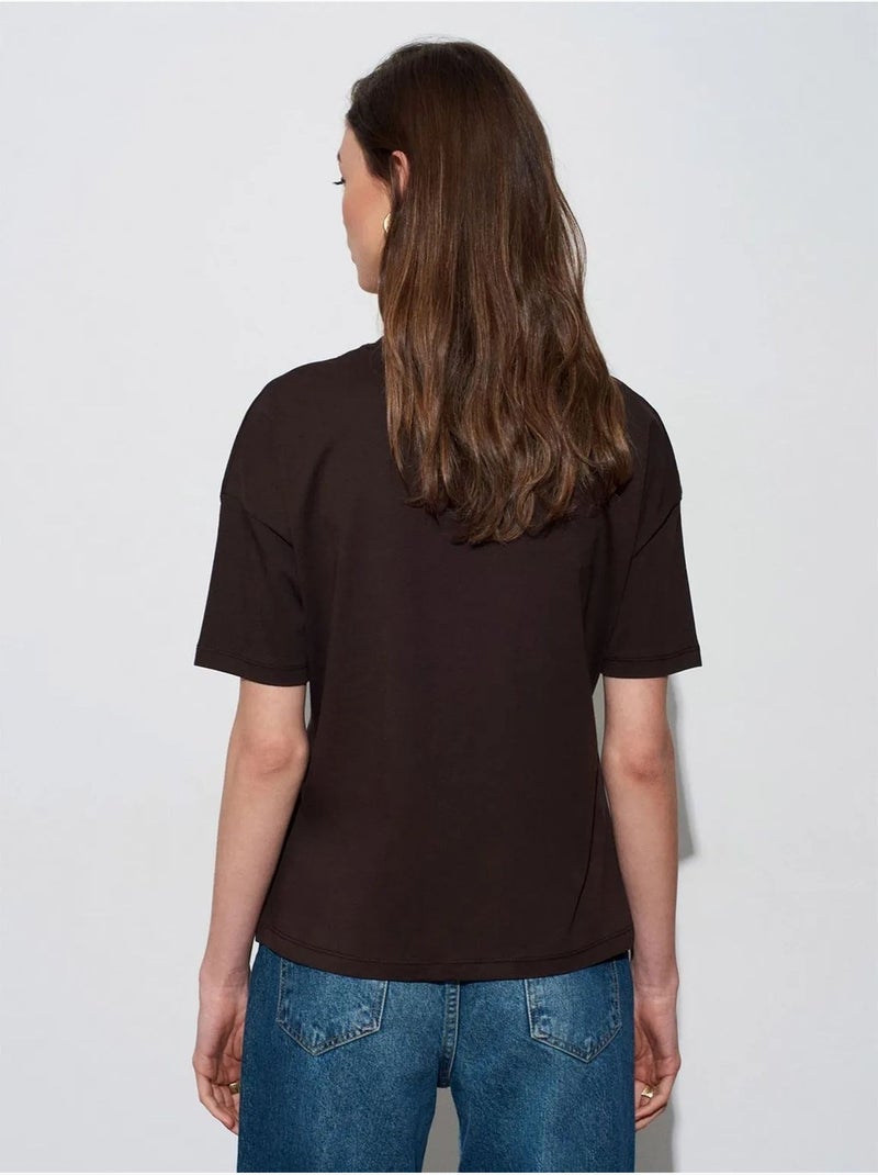 Dames t-shirt van katoen met ronde hals dilvin Chocoladebruin - Kiabi