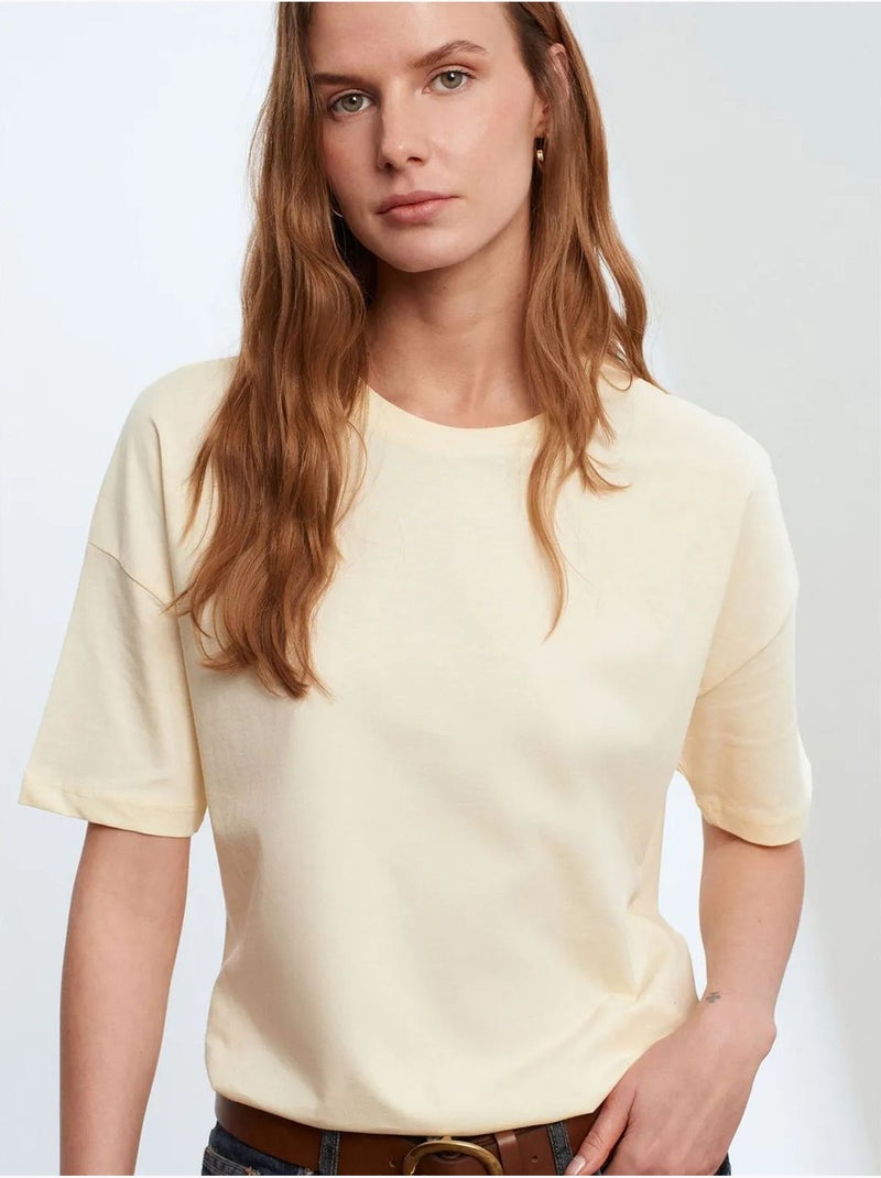 Dames t-shirt van katoen met ronde hals dilvin Crème - Kiabi