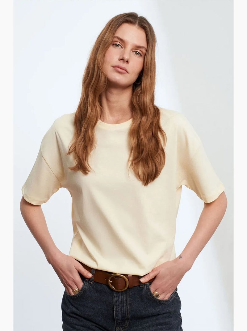Dames t-shirt van katoen met ronde hals dilvin Crème - Kiabi