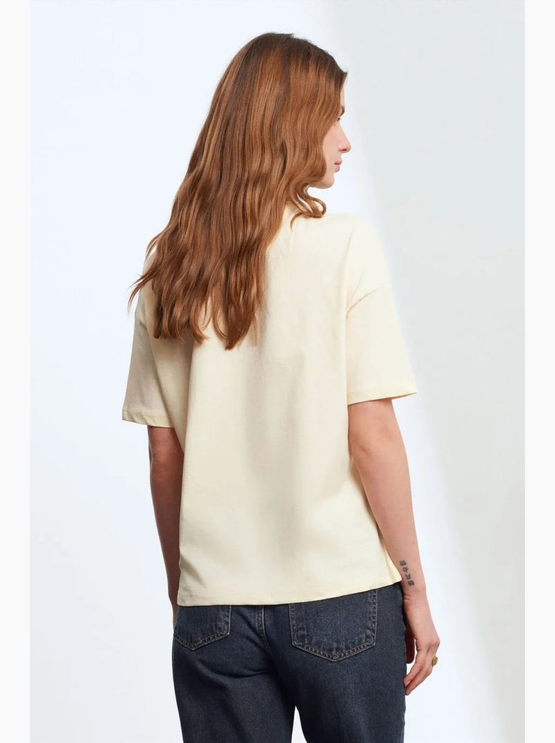 Dames t-shirt van katoen met ronde hals dilvin Crème - Kiabi
