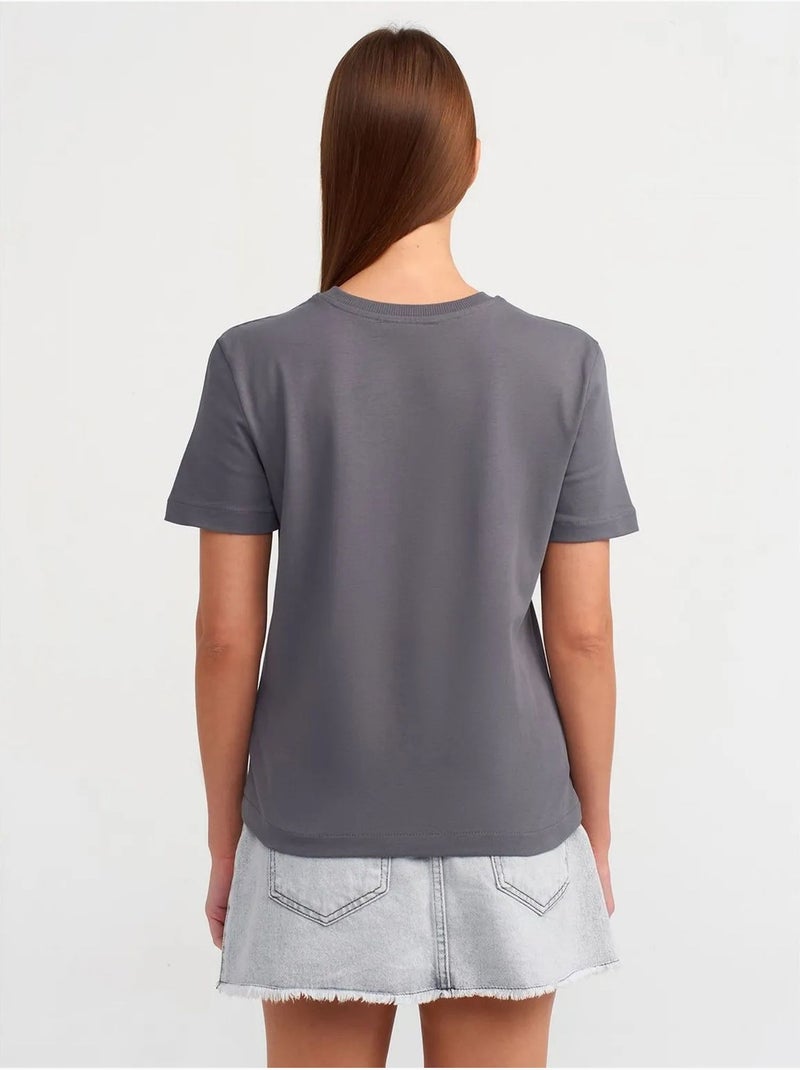 Dames t-shirt van katoen met ronde hals dilvin Grijs Zwart - Kiabi