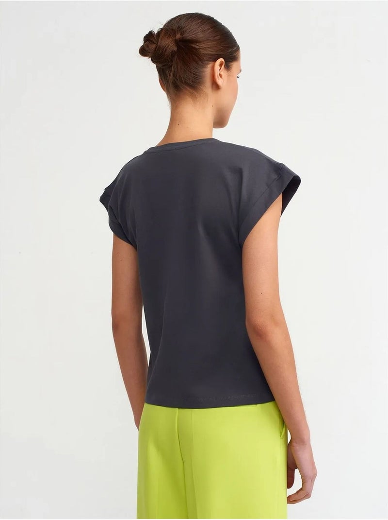Dames t-shirt van katoen met ronde hals dilvin Grijs Zwart - Kiabi