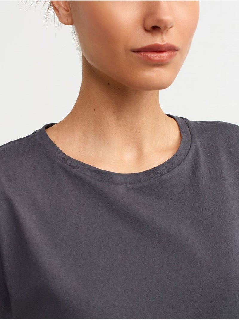 Dames t-shirt van katoen met ronde hals dilvin Grijs Zwart - Kiabi