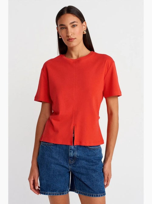 Dames t-shirt van katoen met ronde hals en split dilvin - Kiabi