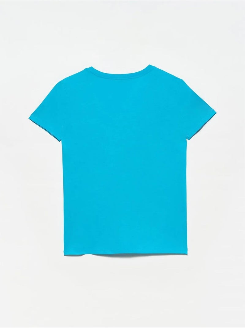 Dames t-shirt van katoen met v-hals dilvin Aquablauw - Kiabi