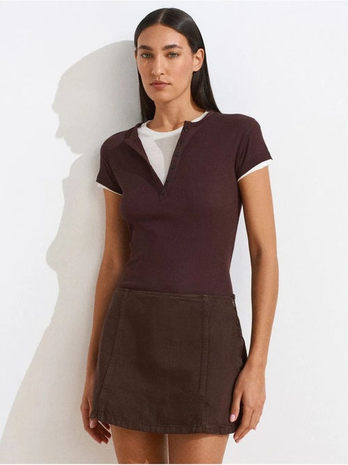 Dames t-shirt van katoen met v-hals en knoopsluiting dilvin - Kiabi