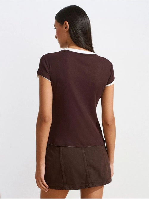 Dames t-shirt van katoen met v-hals en knoopsluiting dilvin - Kiabi