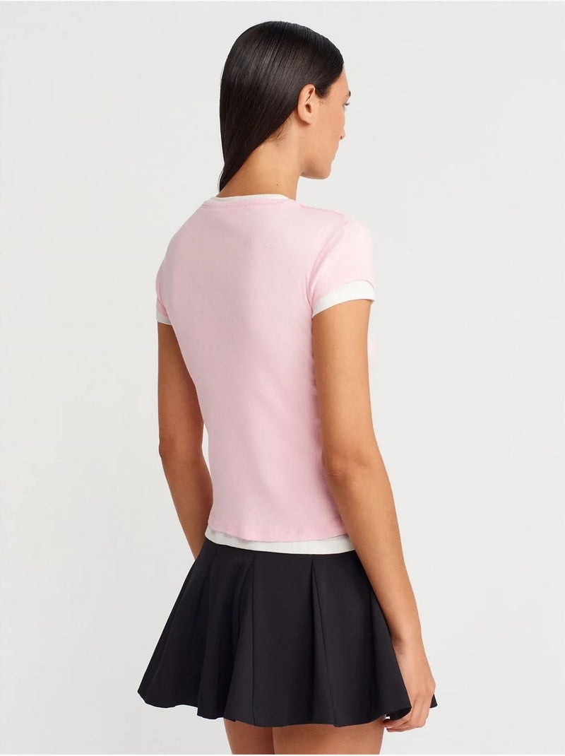 Dames t-shirt van katoen met v-hals en knoopsluiting dilvin Roze - Kiabi