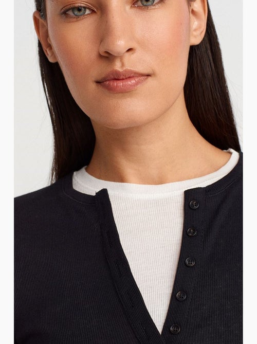 Dames t-shirt van katoen met v-hals en knoopsluiting dilvin - Kiabi