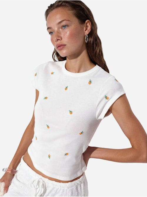 Dames t-shirt van katoen, slim fit, met borduurwerk busem - Kiabi