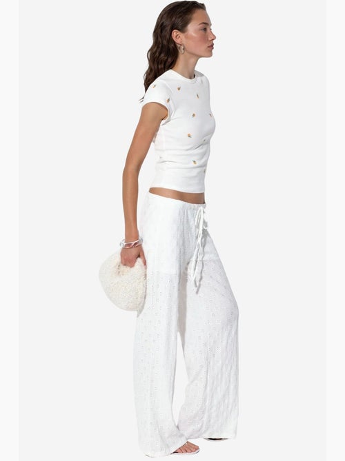 Dames t-shirt van katoen, slim fit, met borduurwerk busem - Kiabi