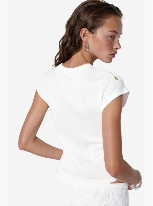 Dames t-shirt van katoen, slim fit, met borduurwerk busem - Kiabi