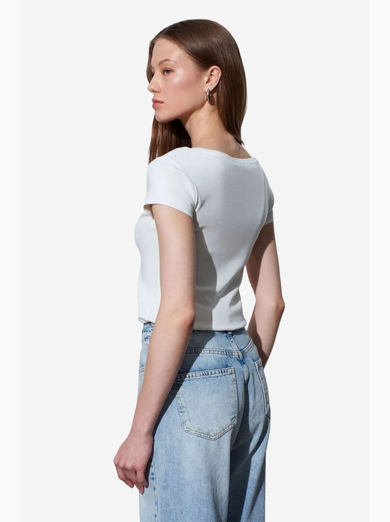 Dames t-shirt van katoen, slim fit, ronde hals dilvin Ecru - Kiabi