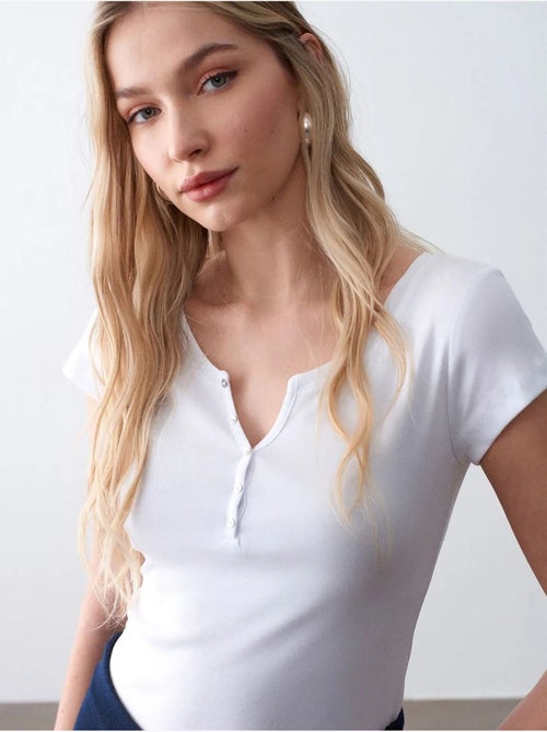 Dames t-shirt van katoen, slim fit, ronde hals dilvin - Kiabi