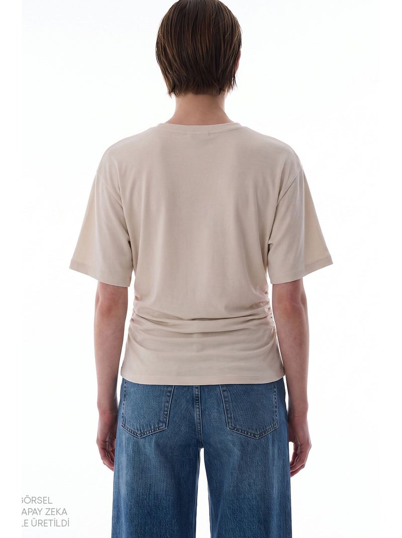 Dames t-shirt van modal met detail in de taille en plooien penti Klei-beige - Kiabi