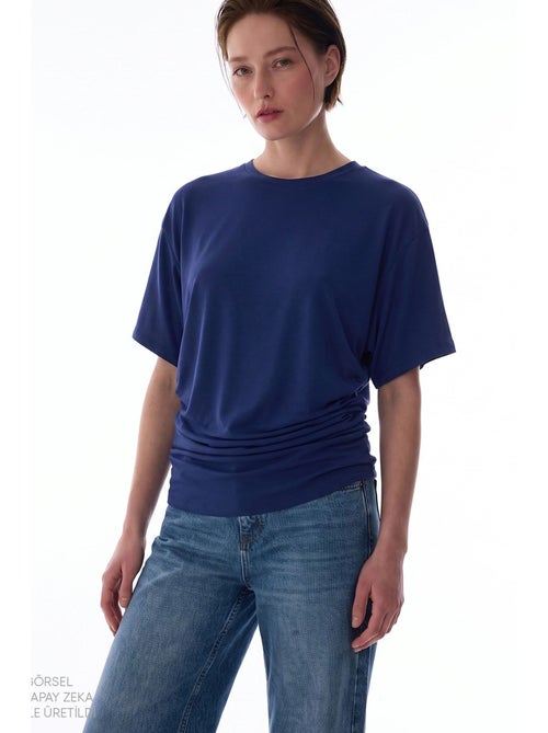 Dames t-shirt van modal met detail in de taille en plooien penti - Kiabi